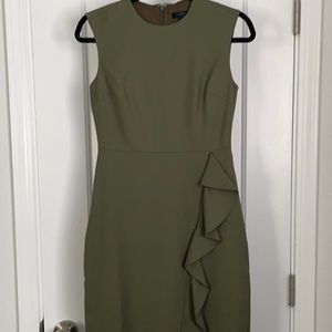 J. Crew Sage Green Midi Dress with Ruffle Accent